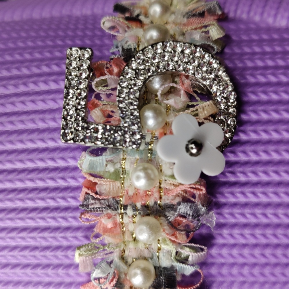 Purple Tweed Pearl Camilla Flower Slides - Picture 7 of 7